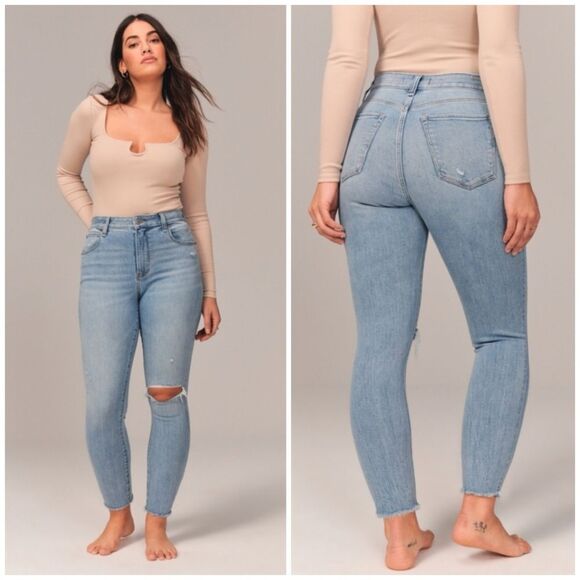 Abercrombie & Fitch Curve Love The Super Skinny Ankle Distressed High Rise Jeans - Picture 1 of 8